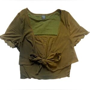 SHEIN Olive Green Wrap Top | Tie Front | Short Sleeve